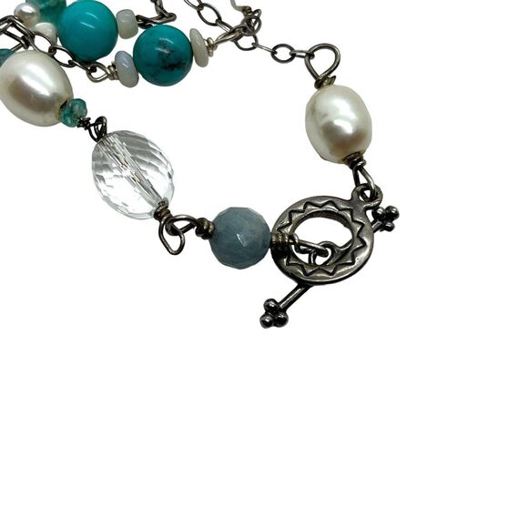 Shube Dakota West Sterling Multi Gemstone Native Necklace Station 925 Retro VTG - Picture 7 of 16